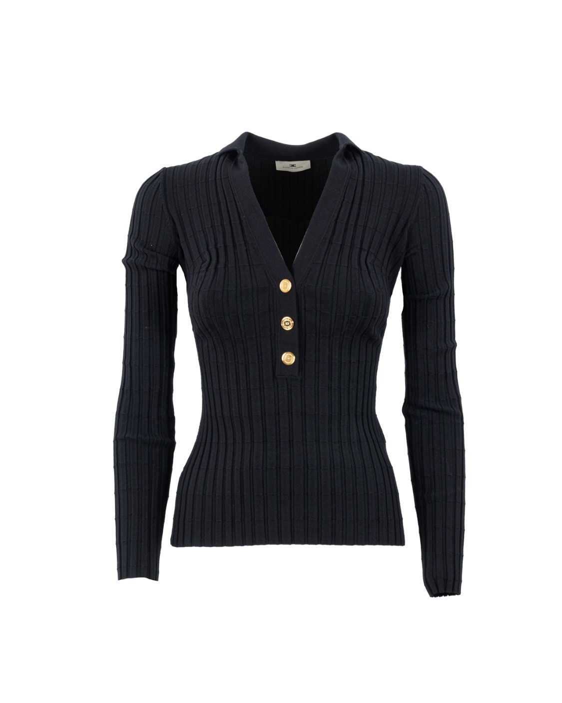 shop ELISABETTA FRANCHI  Maglia: Elisabetta Franchi maglia in viscosa a coste con bottoniera.
Bottoni in metallo dorato.
Colletto in piedi.
Scollo a V.
Finta abbottonatura.
Vestibilità slim.
Composizione: 71% Viscosa 18% Poliammide 11% Poliestere.
Made in Italy.. MK62S46E2-110 number 8062808